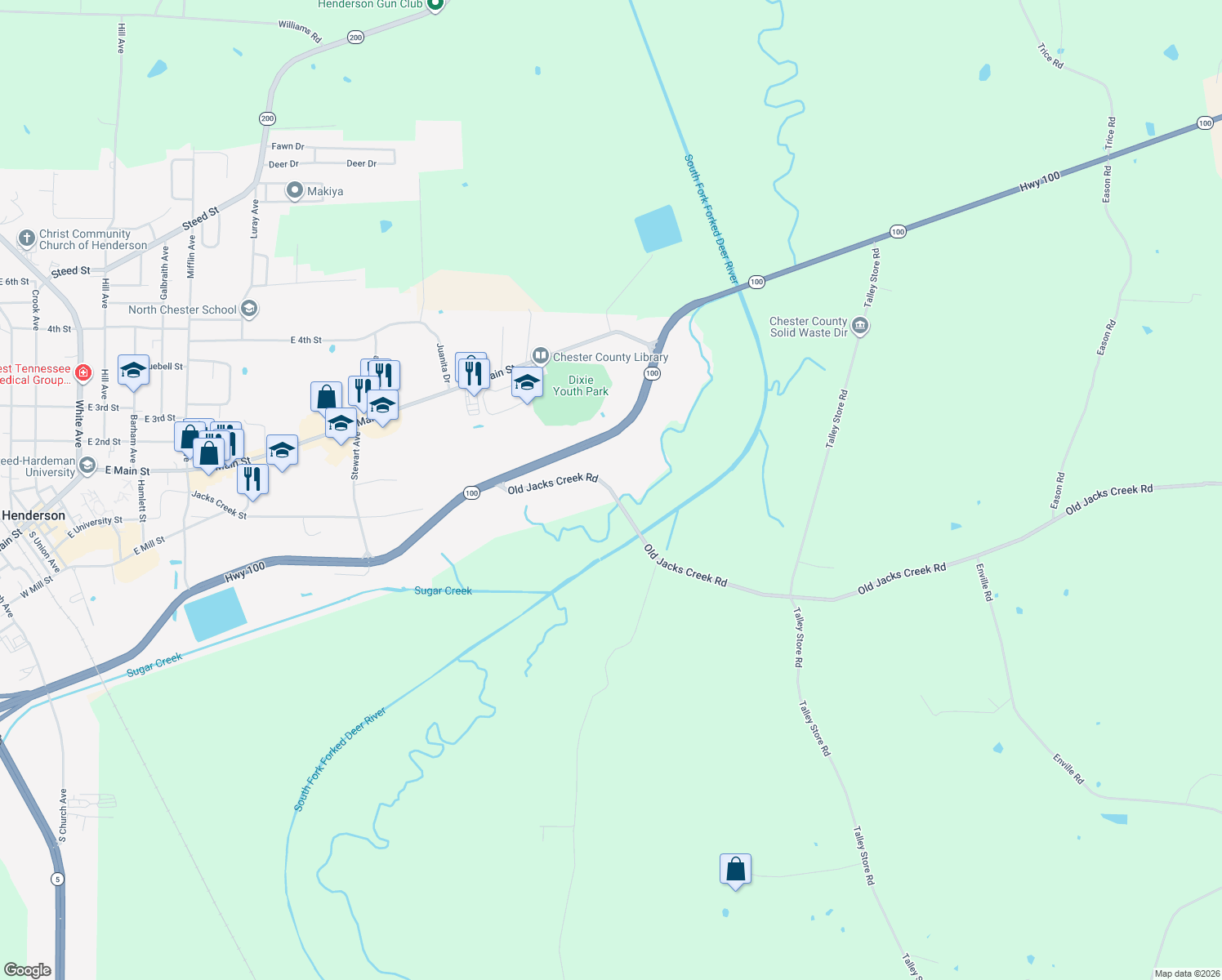 map of restaurants, bars, coffee shops, grocery stores, and more near 1315 Old Jacks Creek Road in Henderson