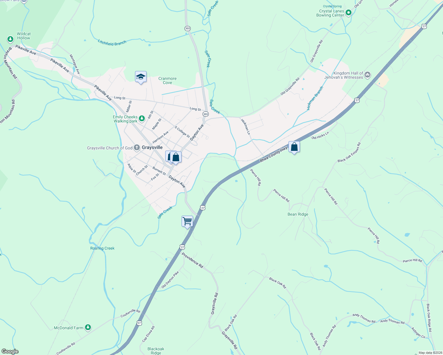 map of restaurants, bars, coffee shops, grocery stores, and more near 1101 Rhea County Highway in Dayton