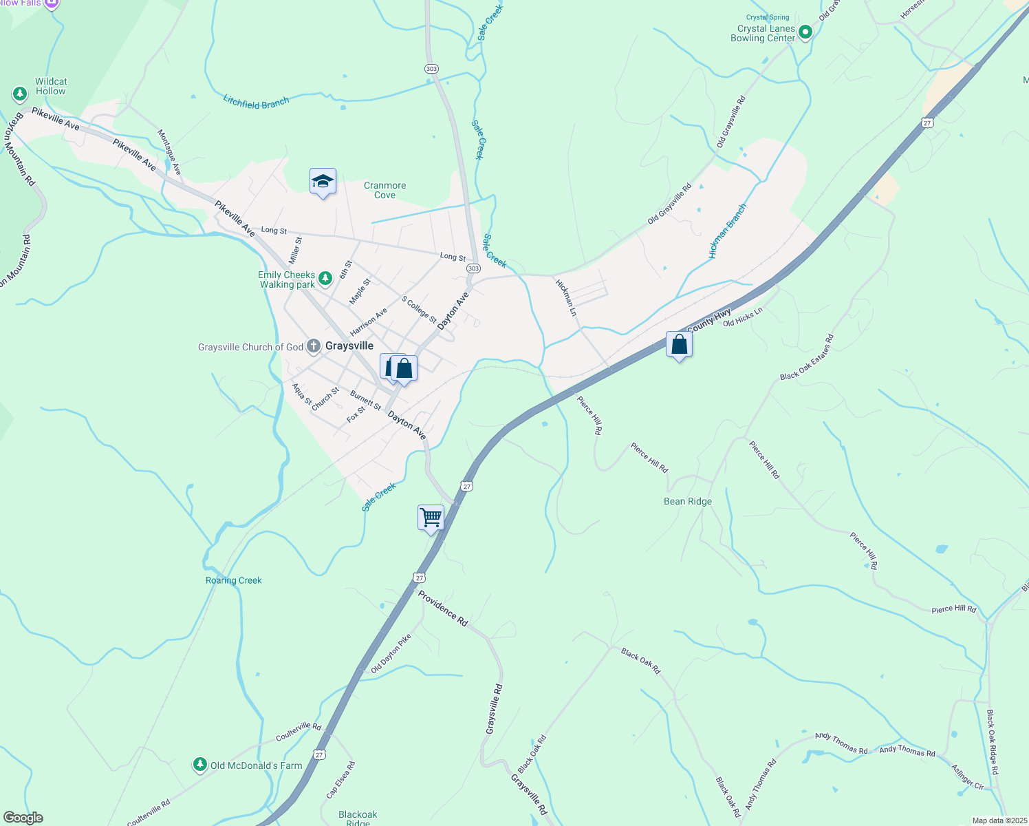 map of restaurants, bars, coffee shops, grocery stores, and more near 1121 Rhea County Hwy in Dayton