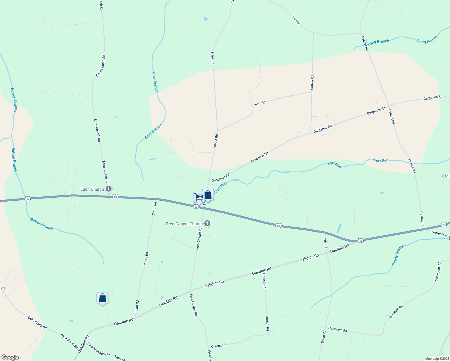 map of restaurants, bars, coffee shops, grocery stores, and more near 2971 Gurganus Road in Snow Hill