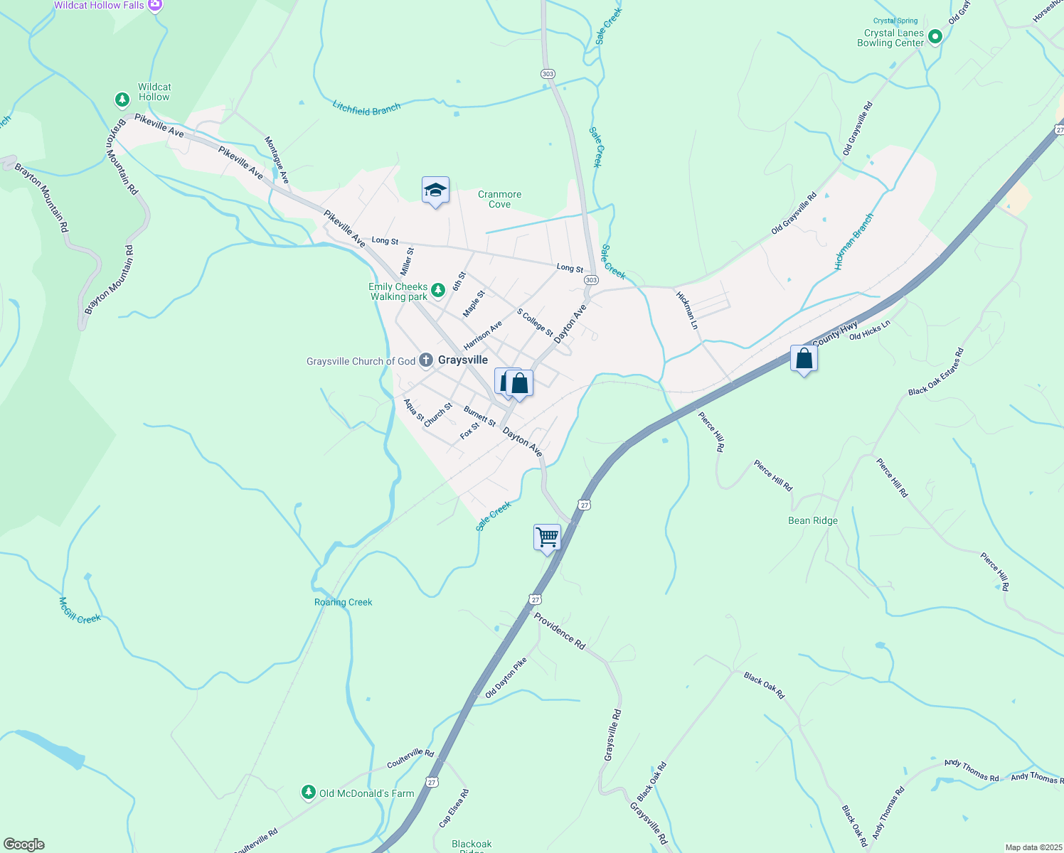 map of restaurants, bars, coffee shops, grocery stores, and more near 4725 Dayton Avenue in Graysville