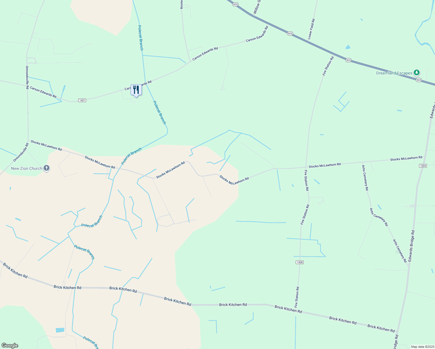 map of restaurants, bars, coffee shops, grocery stores, and more near Stocks McLawhorn Road in Greene County
