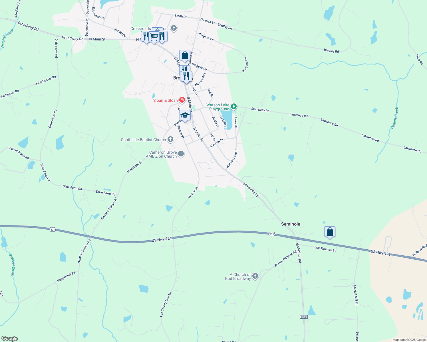 map of restaurants, bars, coffee shops, grocery stores, and more near 146 Cats Dr in Broadway