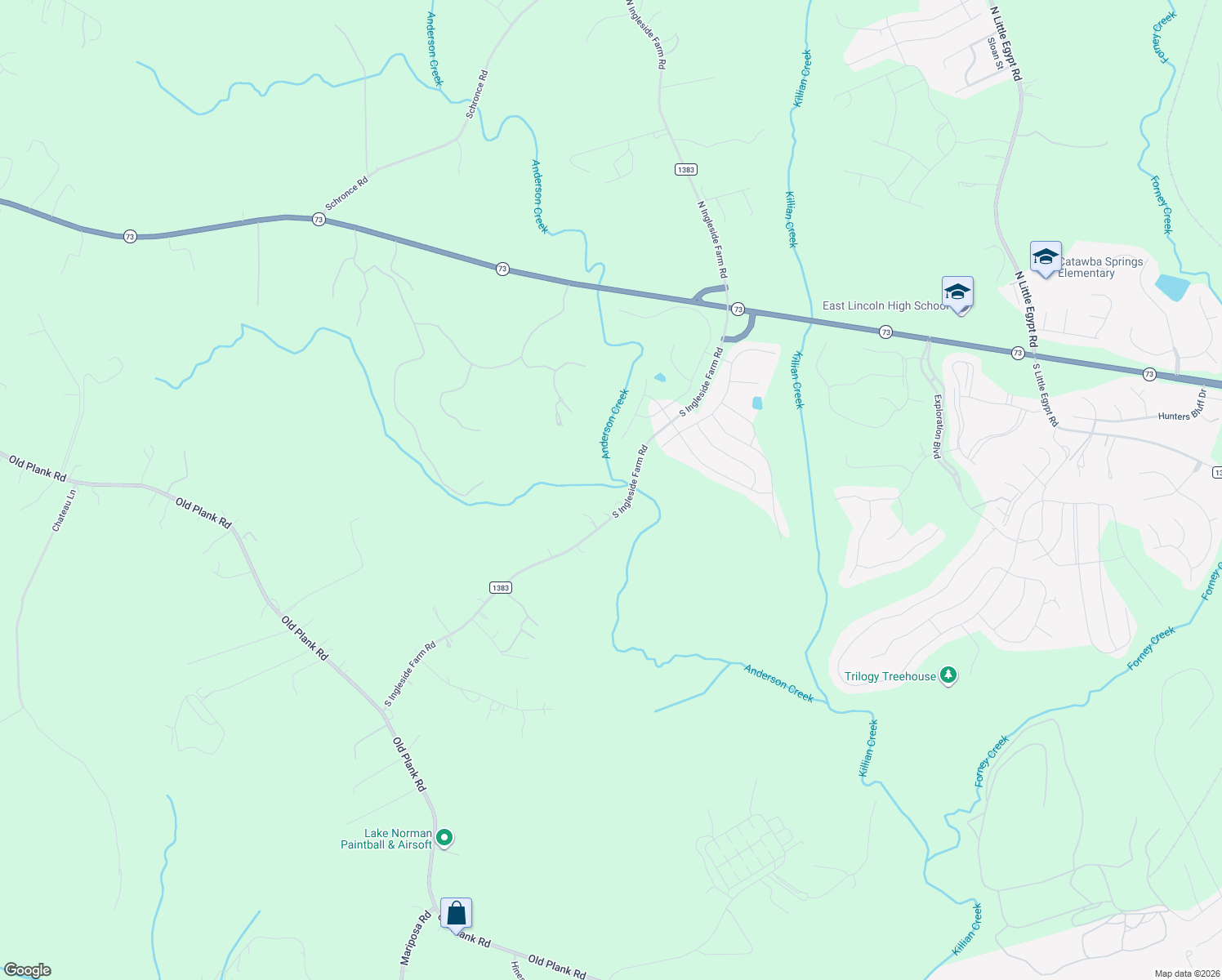 map of restaurants, bars, coffee shops, grocery stores, and more near 480 South Ingleside Farm Road in Iron Station
