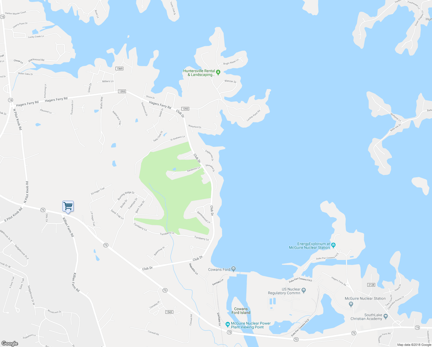 map of restaurants, bars, coffee shops, grocery stores, and more near 1060 Shoreline Drive in Stanley