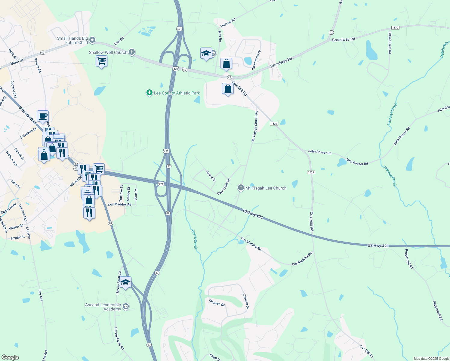 map of restaurants, bars, coffee shops, grocery stores, and more near 3412 Evers Avenue in Sanford