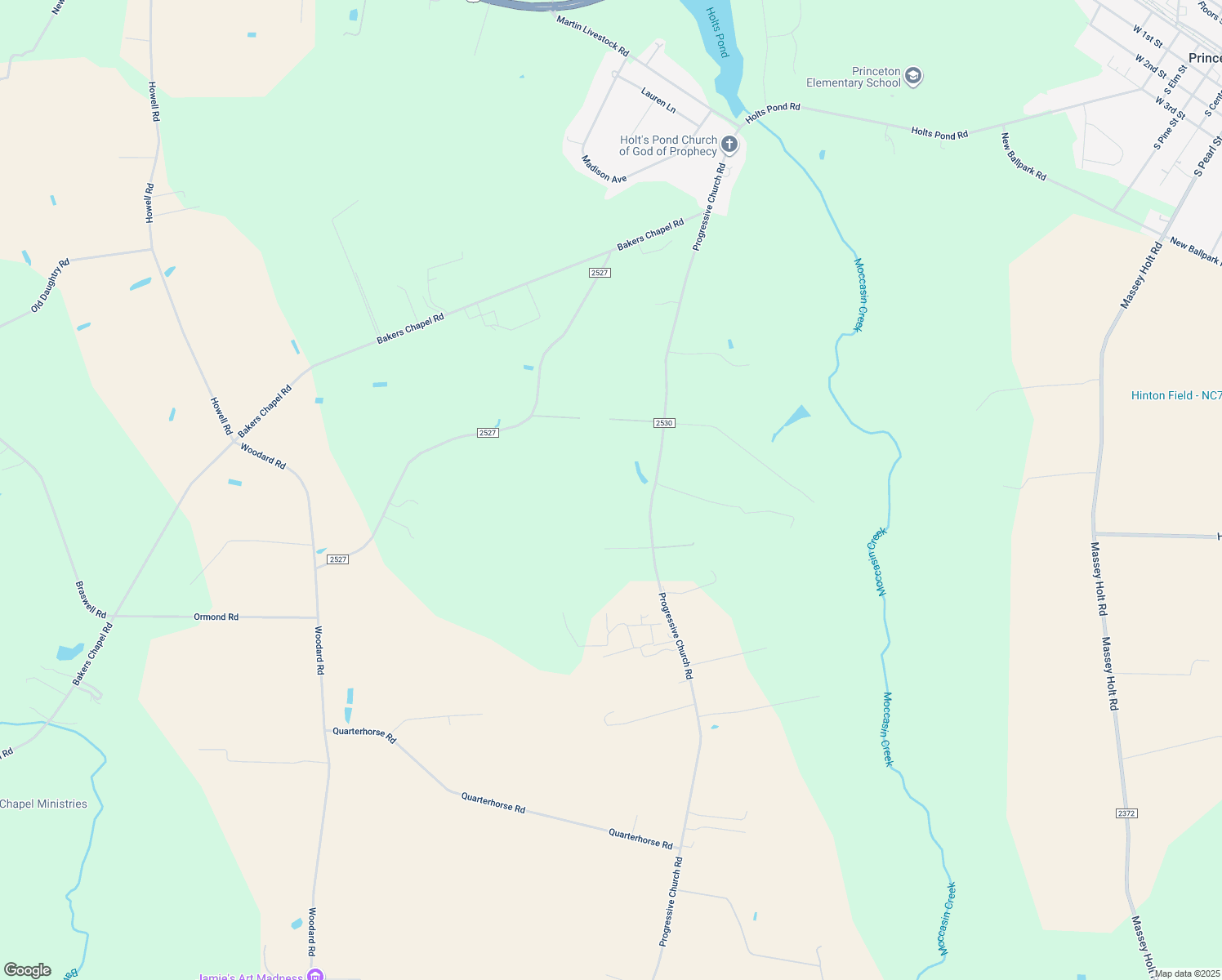 map of restaurants, bars, coffee shops, grocery stores, and more near 2186 Progressive Church Road in Princeton
