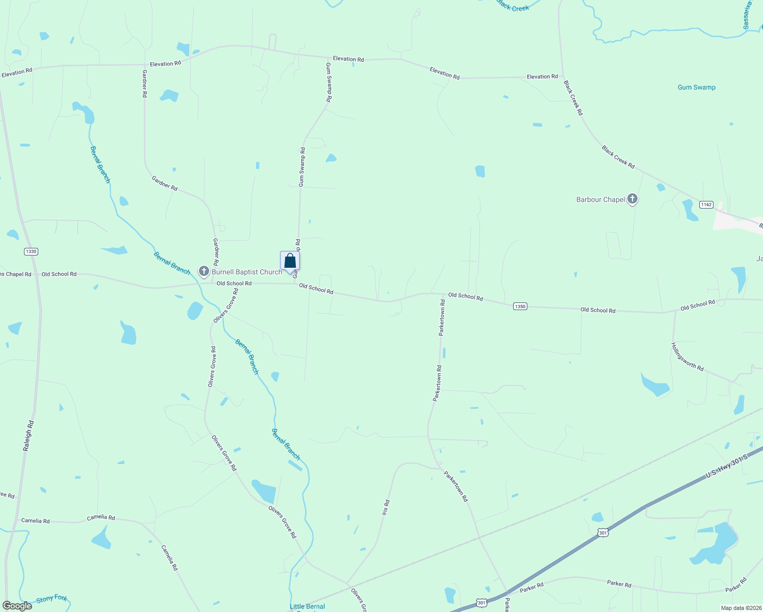 map of restaurants, bars, coffee shops, grocery stores, and more near 2871 Old School Road in Four Oaks