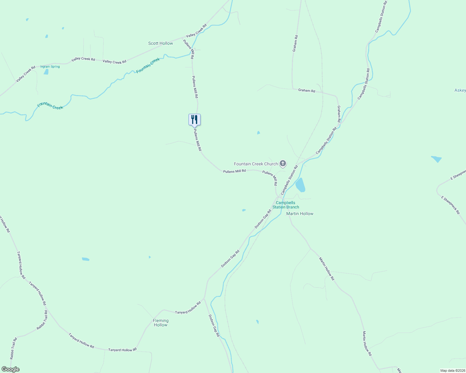 map of restaurants, bars, coffee shops, grocery stores, and more near 2864 Pullens Mill Road in Culleoka