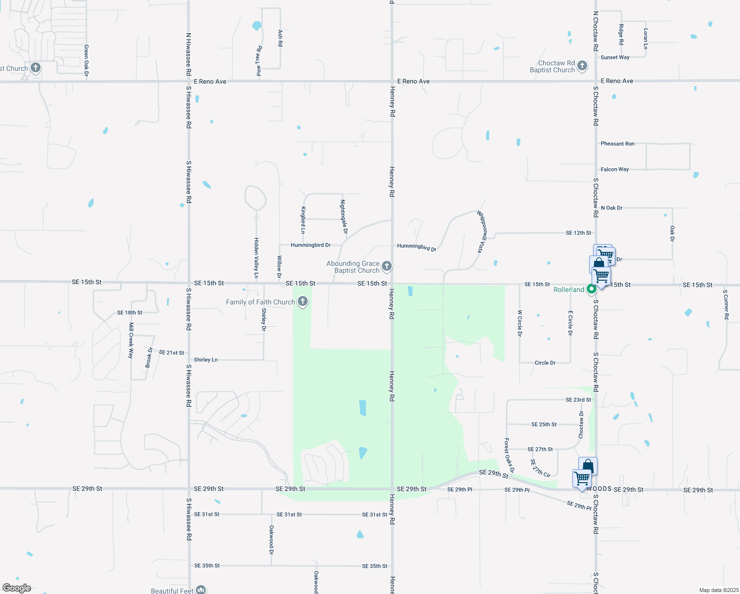 map of restaurants, bars, coffee shops, grocery stores, and more near 13894 Southeast 15th Street in Choctaw