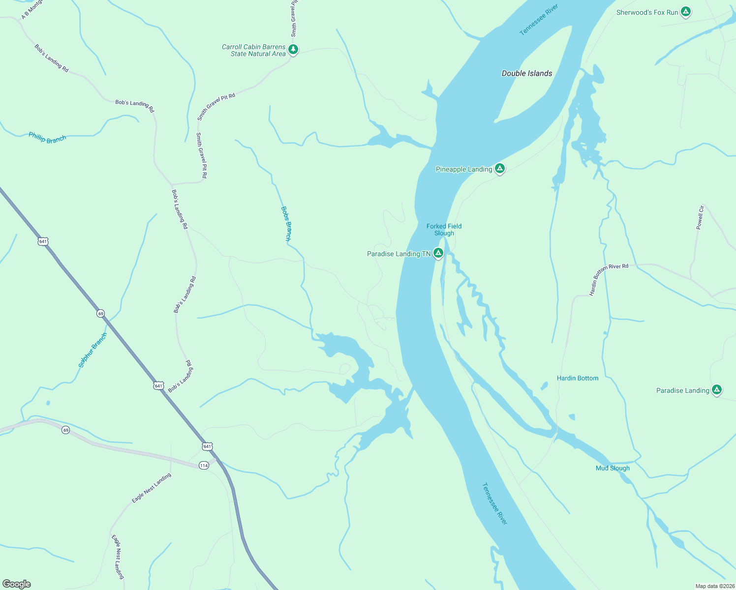 map of restaurants, bars, coffee shops, grocery stores, and more near Bobs Landing Road in Bath Springs