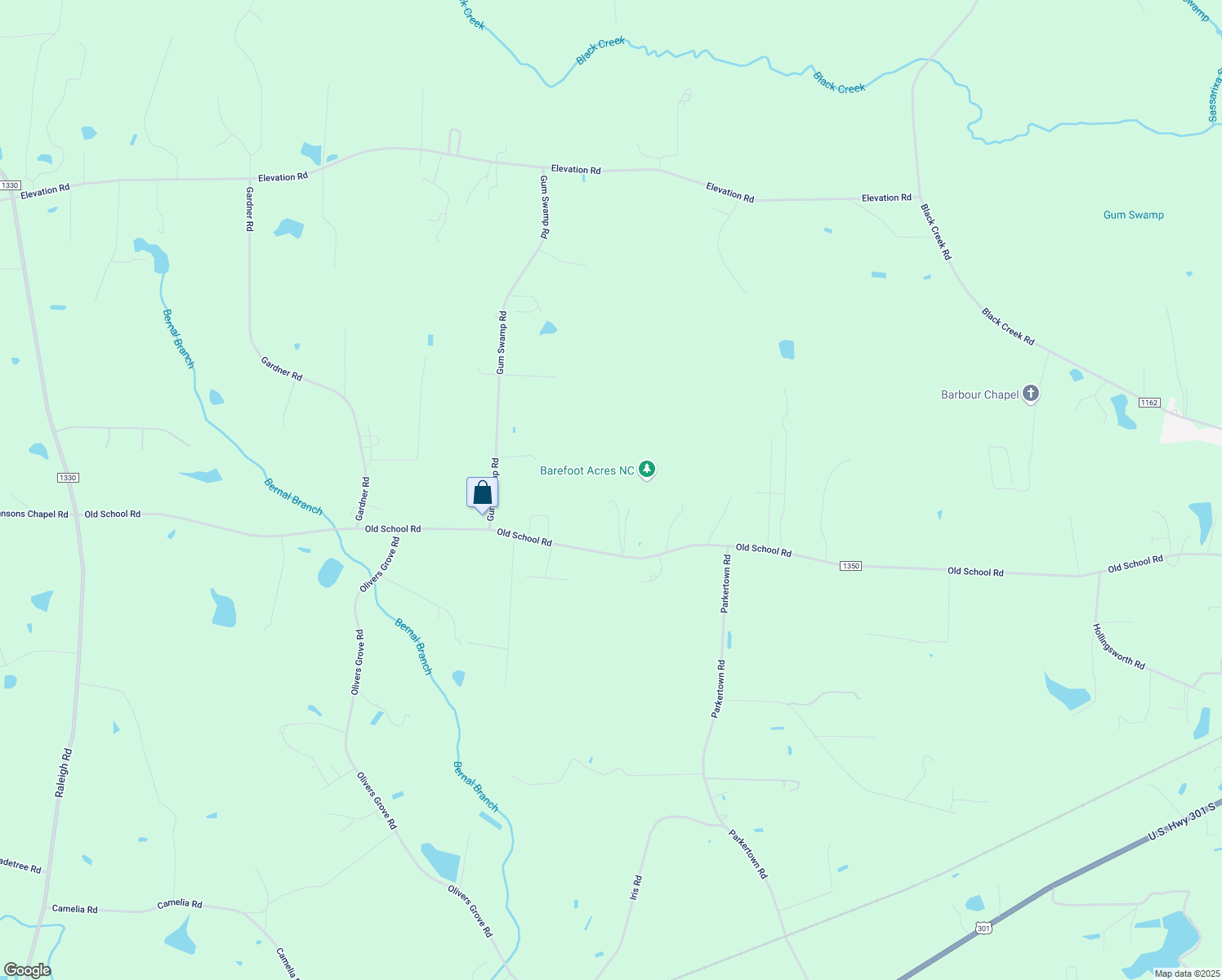 map of restaurants, bars, coffee shops, grocery stores, and more near 2992 Old School Road in Four Oaks