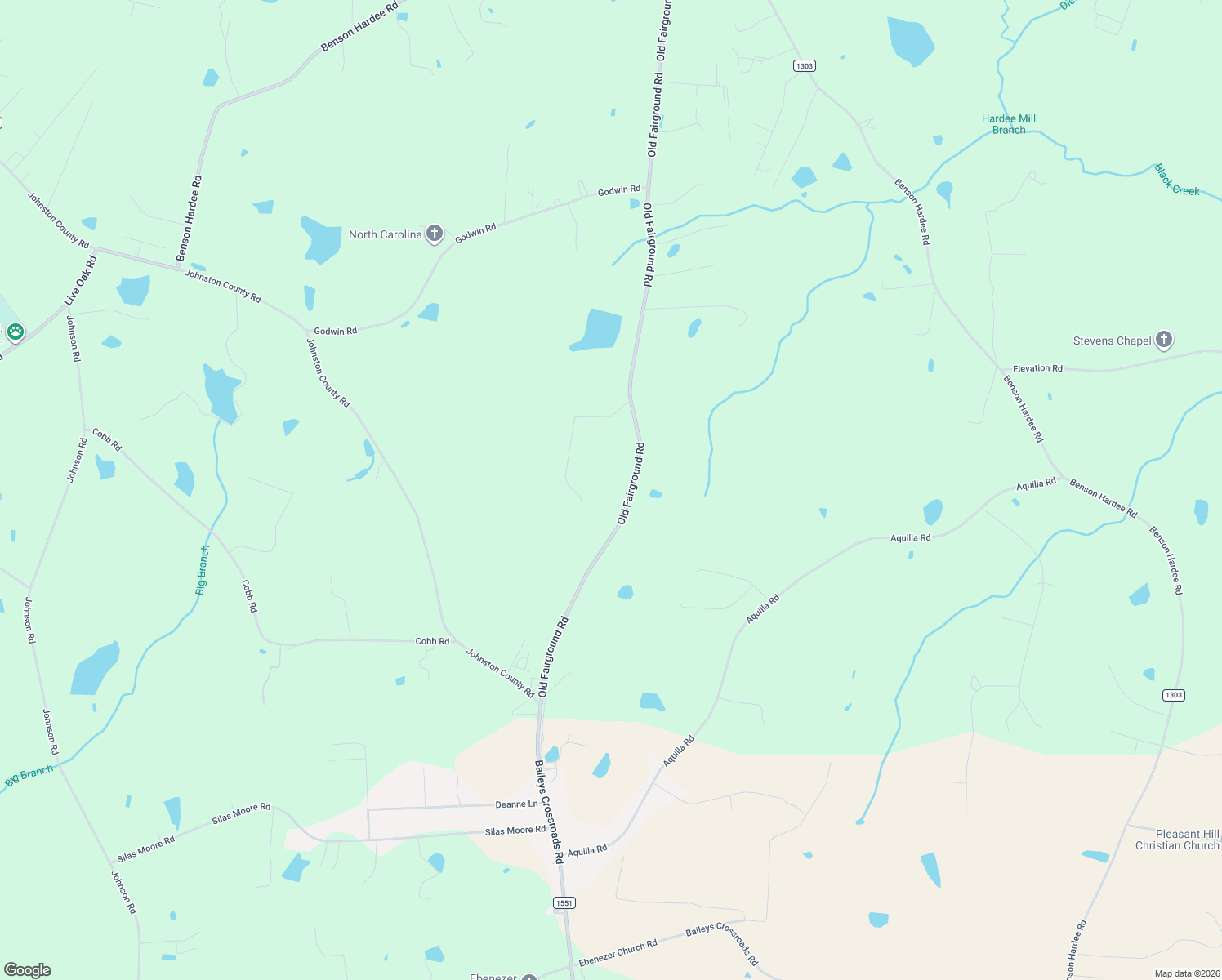 map of restaurants, bars, coffee shops, grocery stores, and more near 7540 Old Fairground Road in Benson