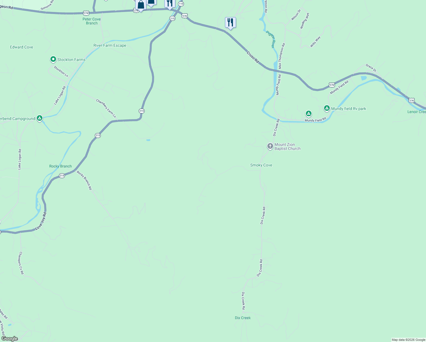 map of restaurants, bars, coffee shops, grocery stores, and more near 115 Paradise Mountain Road in Canton
