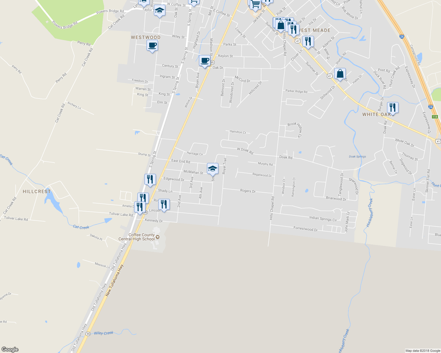 map of restaurants, bars, coffee shops, grocery stores, and more near 1409 Royal Trail in Manchester