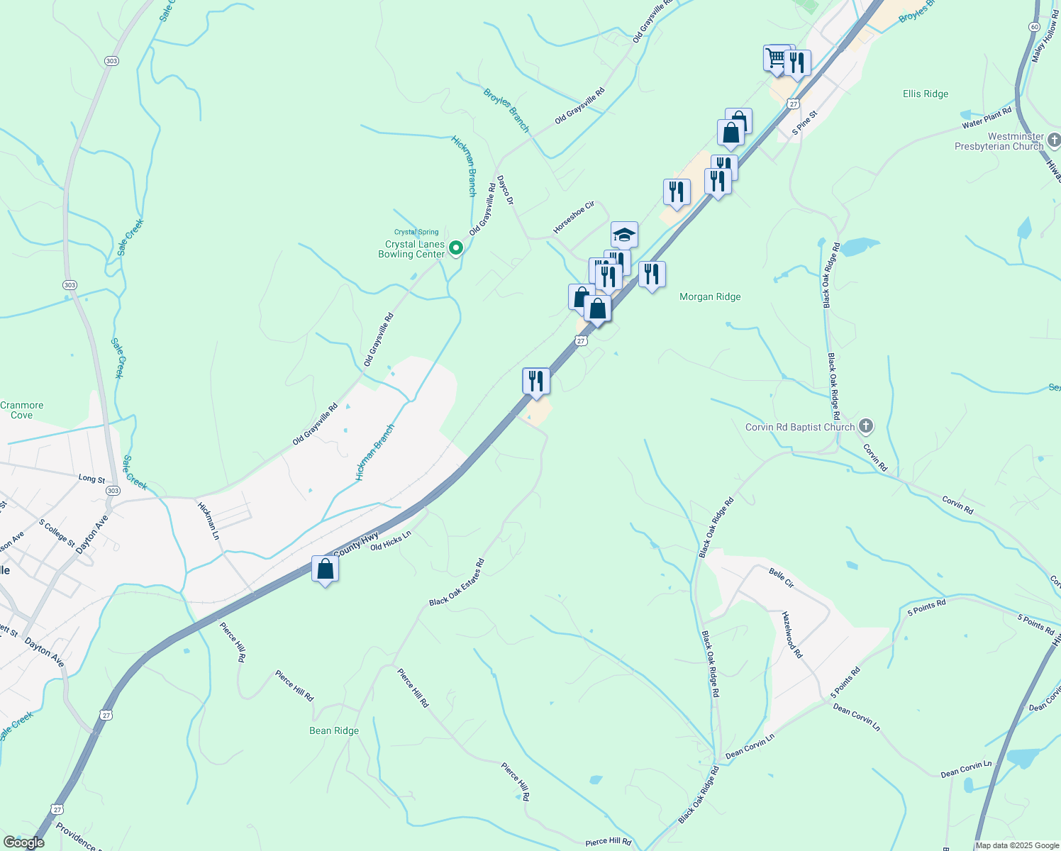 map of restaurants, bars, coffee shops, grocery stores, and more near 212 Black Oak Estates Rd in Dayton