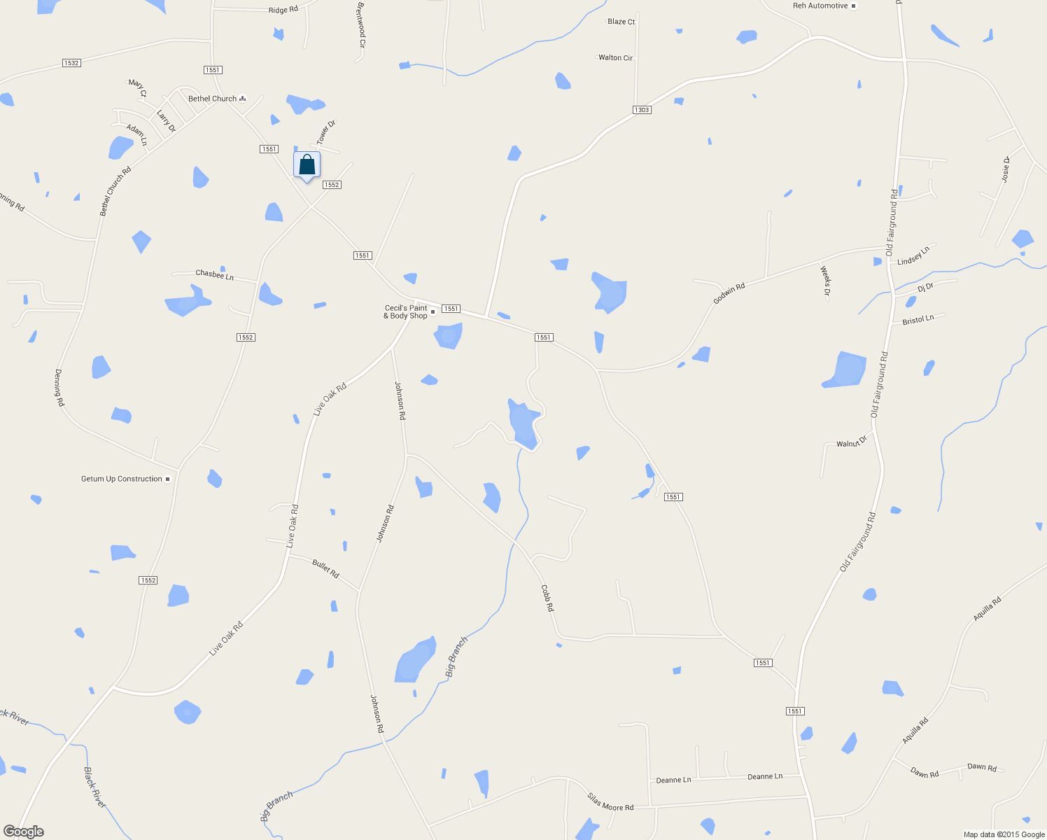 map of restaurants, bars, coffee shops, grocery stores, and more near 1326 Johnston County Road in Benson