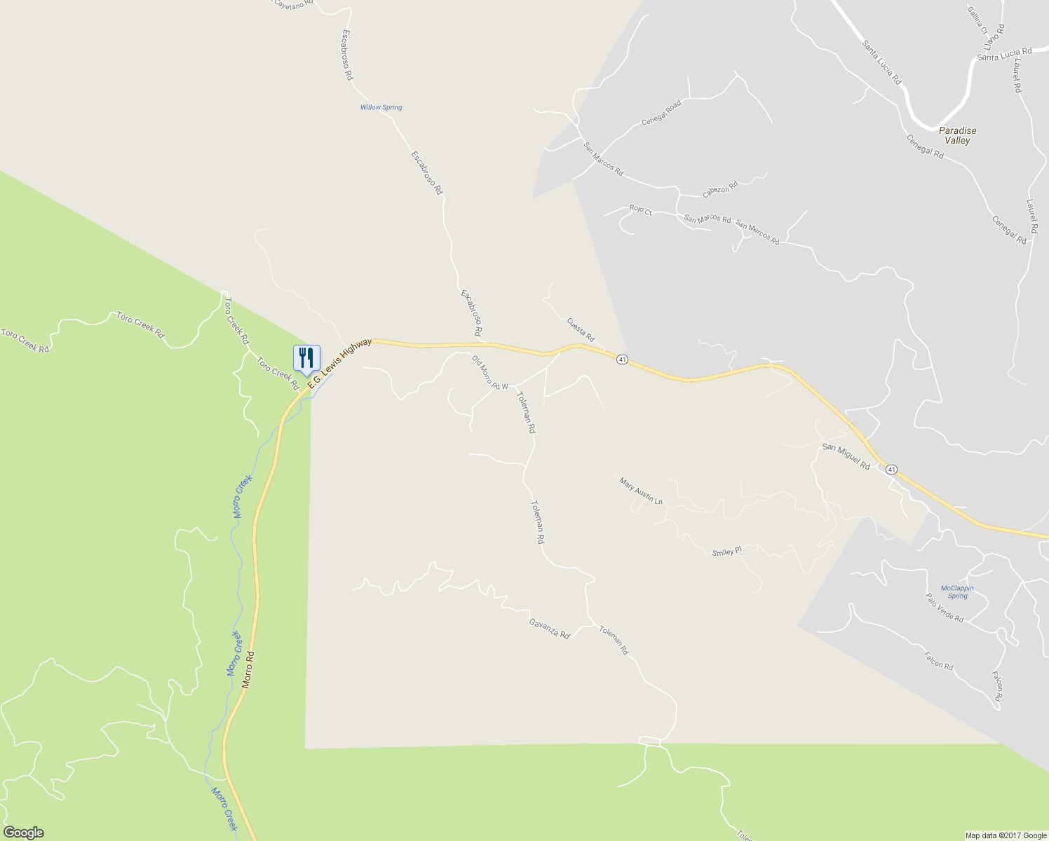 map of restaurants, bars, coffee shops, grocery stores, and more near 14445 Morro Road in Atascadero