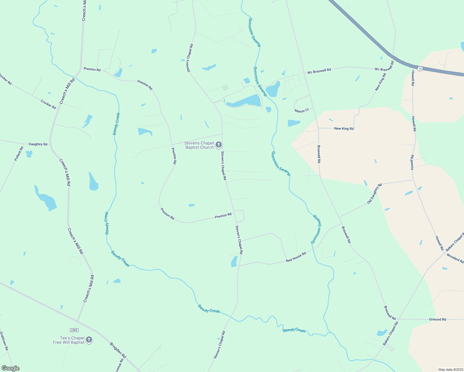 map of restaurants, bars, coffee shops, grocery stores, and more near 3145 Steven's Chapel Road in Smithfield