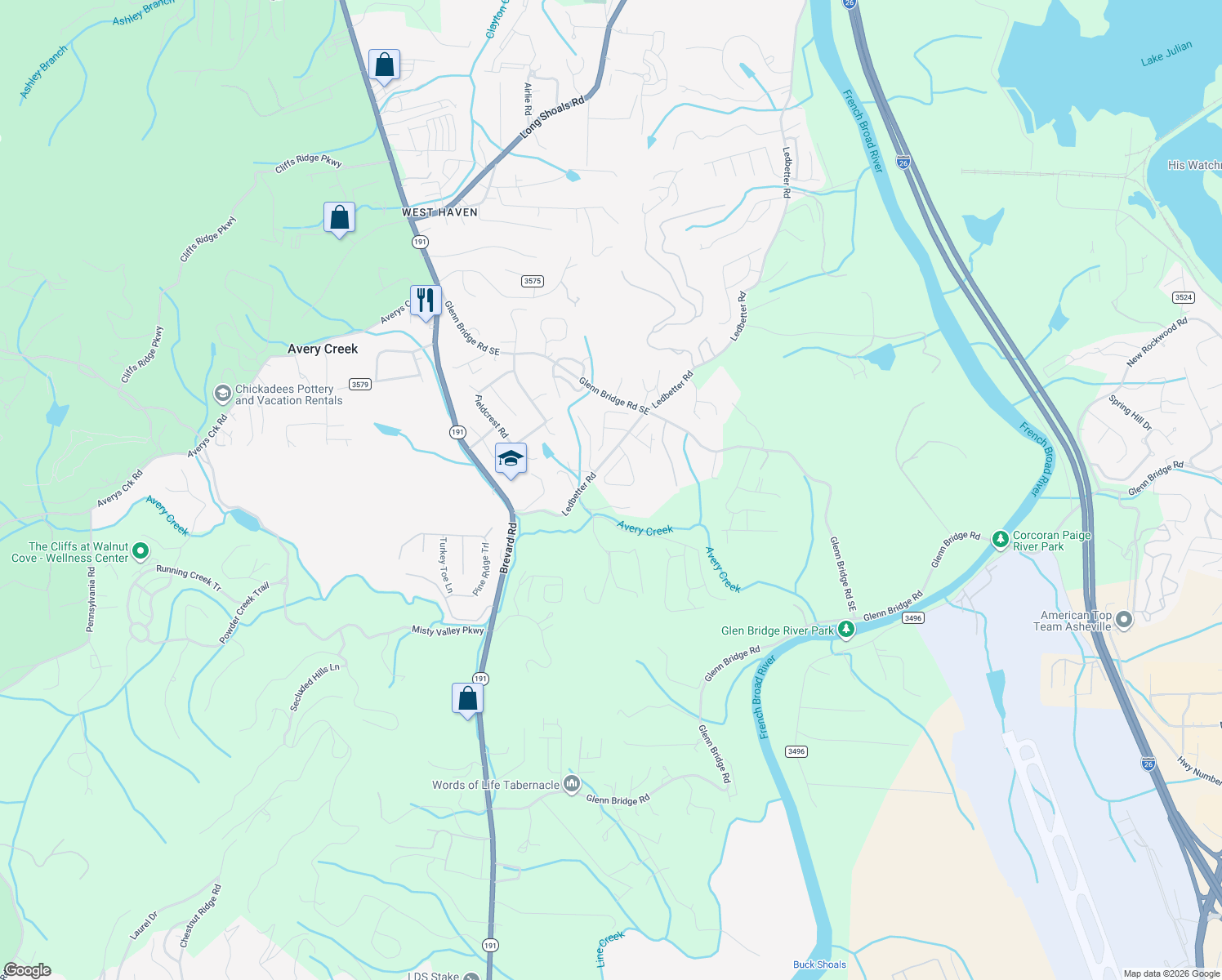 map of restaurants, bars, coffee shops, grocery stores, and more near 34 Asher Lane in Arden