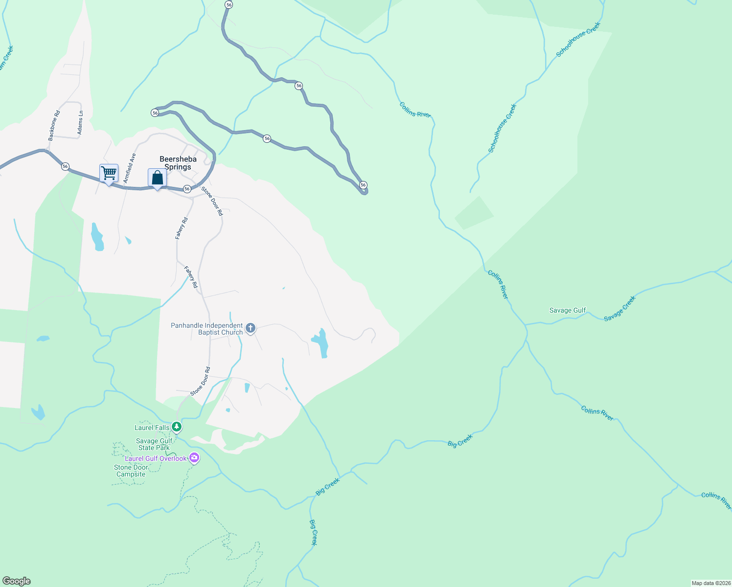 map of restaurants, bars, coffee shops, grocery stores, and more near 1121 Grassy Ridge Road in Beersheba Springs