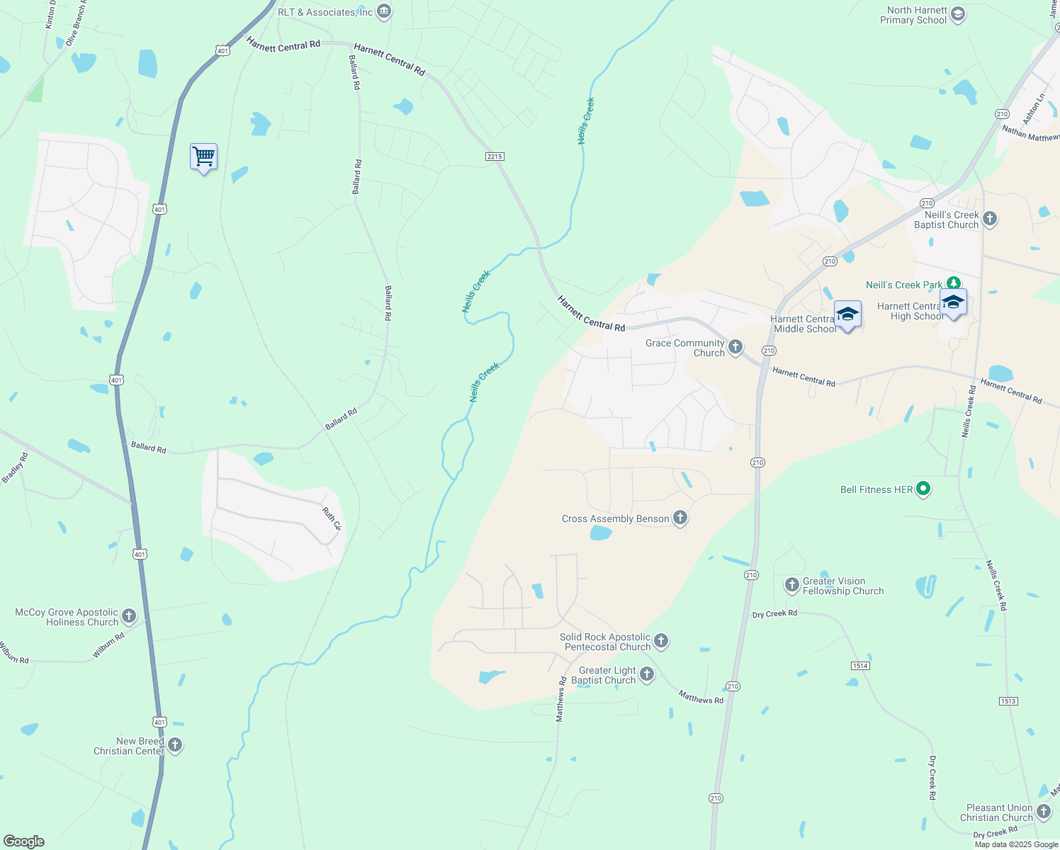 map of restaurants, bars, coffee shops, grocery stores, and more near 10 Hunting Wood Drive in Angier