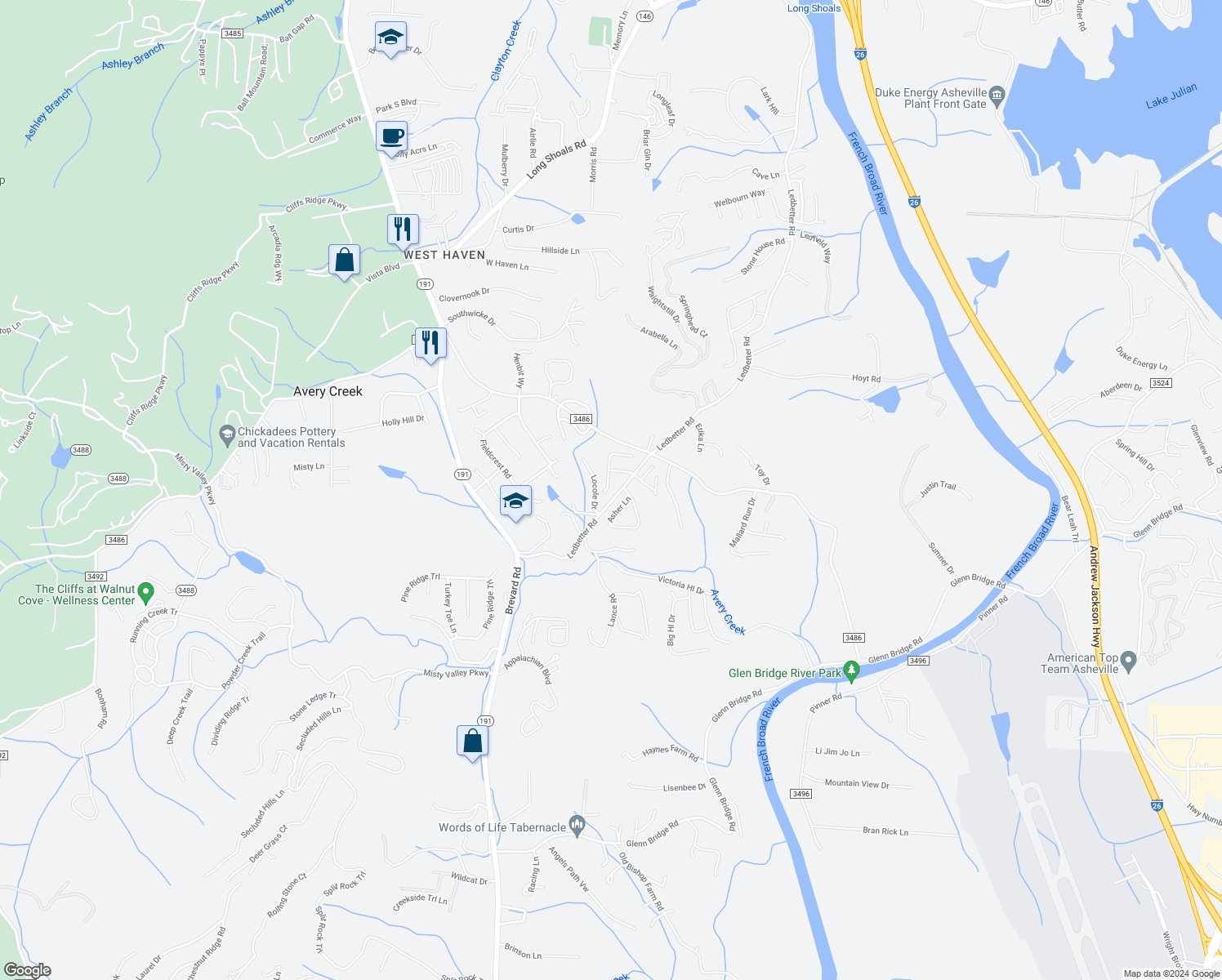 map of restaurants, bars, coffee shops, grocery stores, and more near 7 Summer Meadow Road in Arden