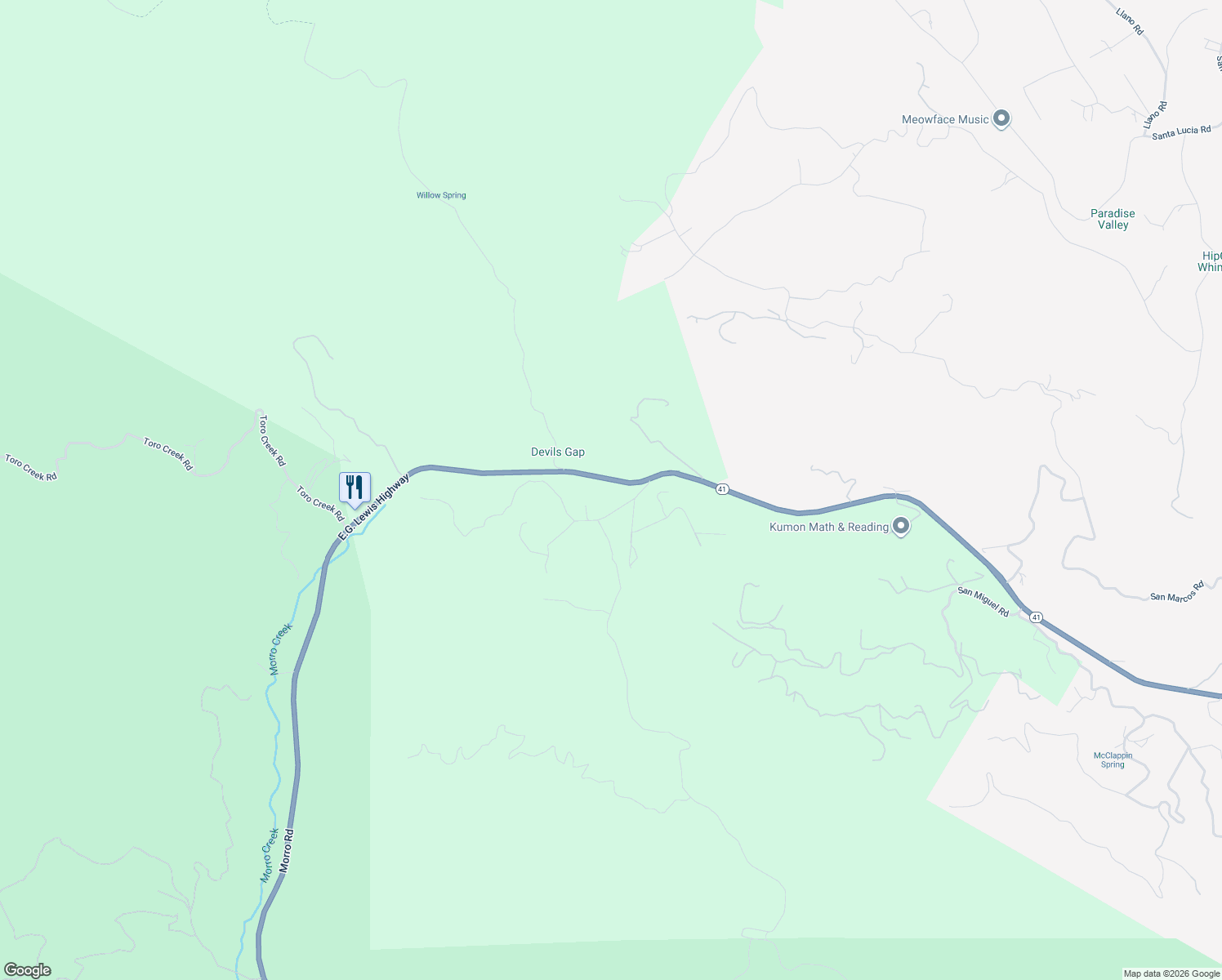 map of restaurants, bars, coffee shops, grocery stores, and more near 14595 Morro Road in Atascadero