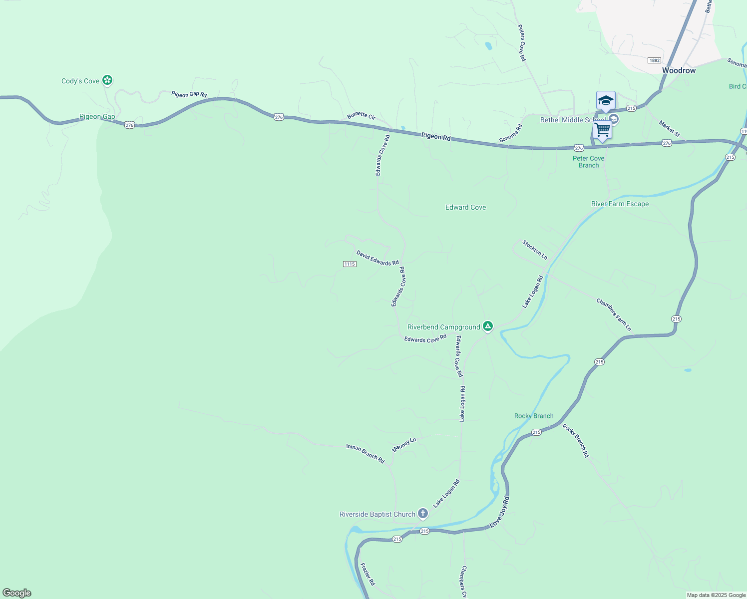 map of restaurants, bars, coffee shops, grocery stores, and more near 910 Edwards Cove Road in Waynesville