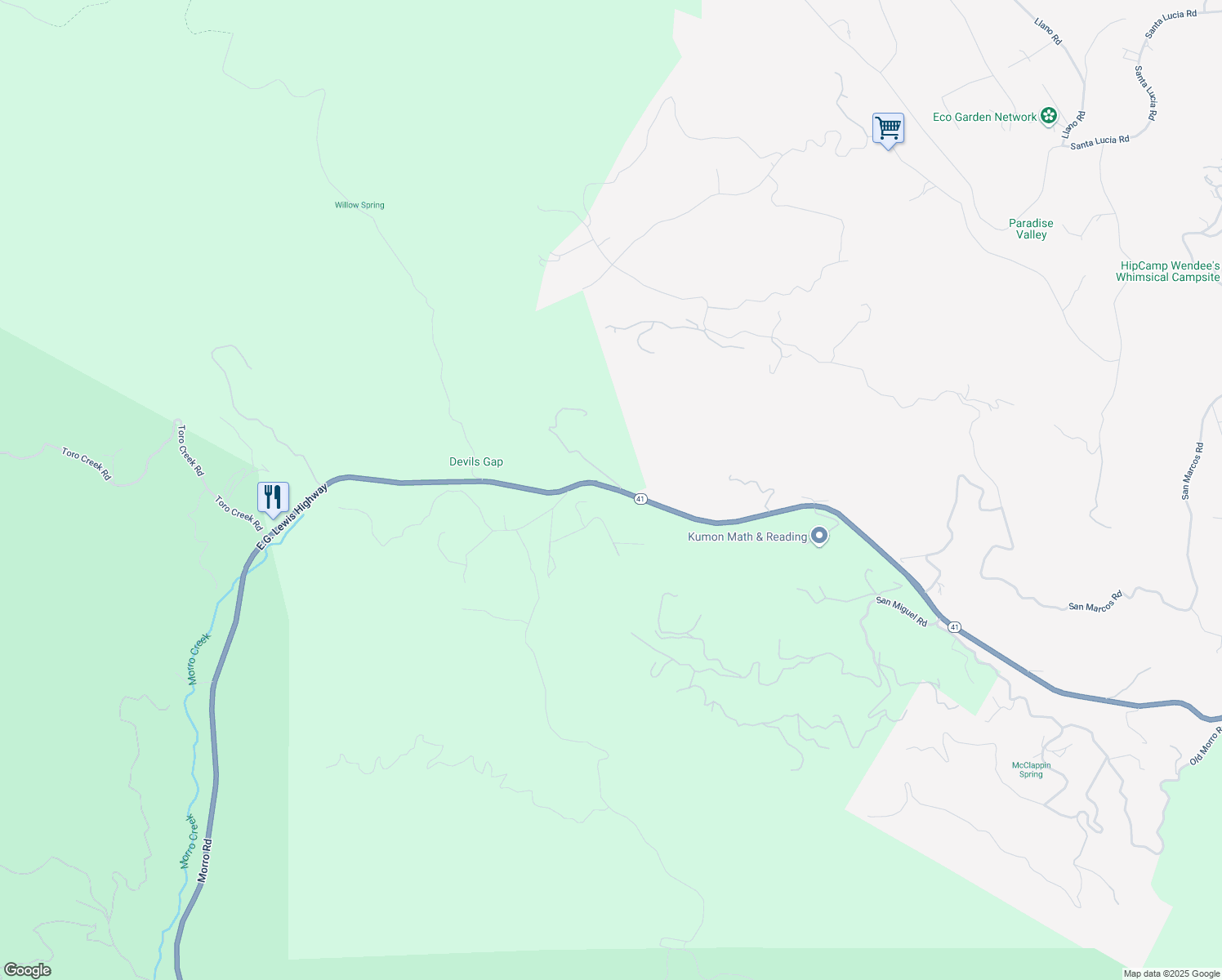 map of restaurants, bars, coffee shops, grocery stores, and more near 14445 Morro Road in Atascadero