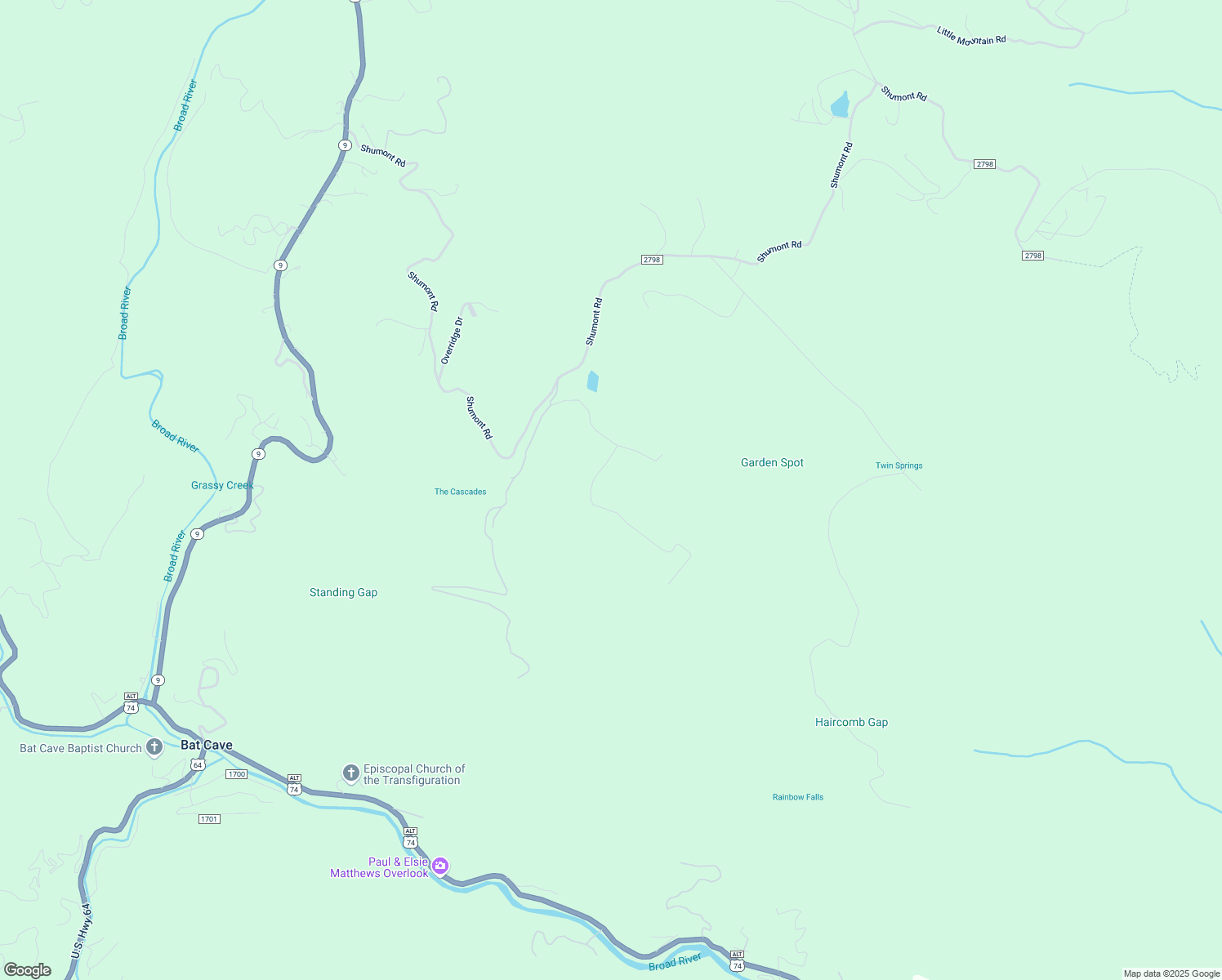 map of restaurants, bars, coffee shops, grocery stores, and more near 116 Sloshy Branch Trail in Lake Lure