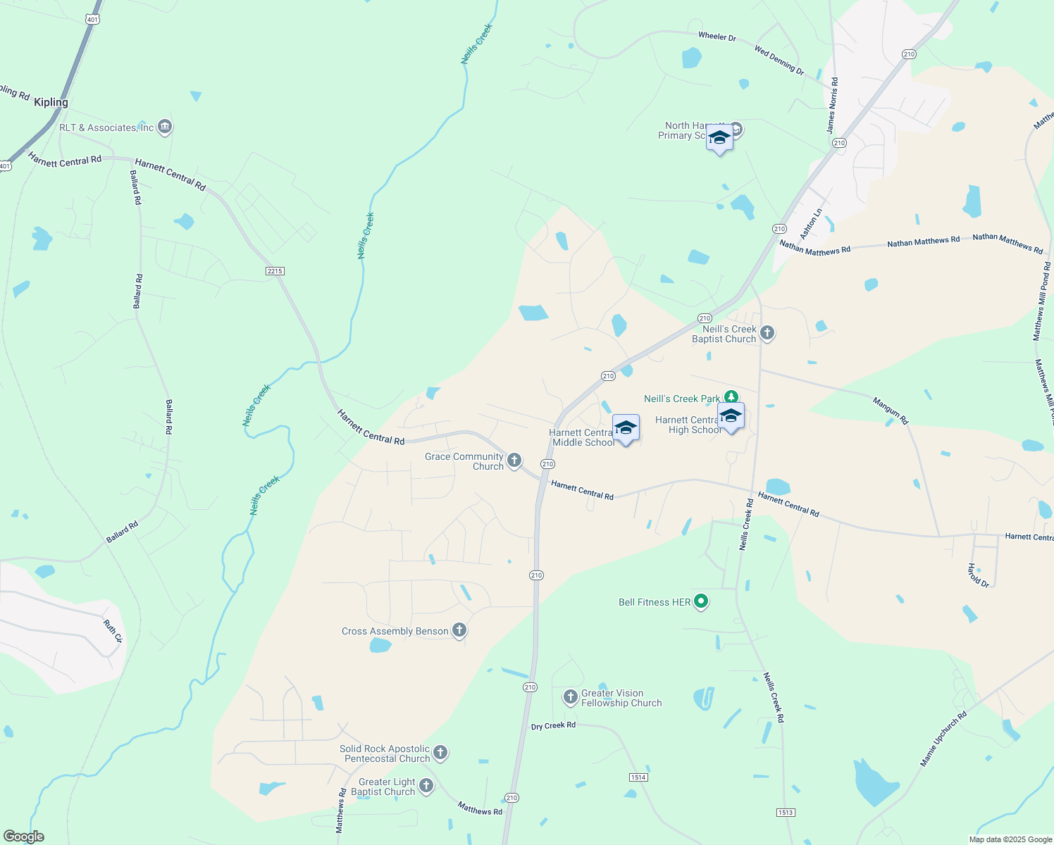 map of restaurants, bars, coffee shops, grocery stores, and more near 18 D Ango Circle in Angier