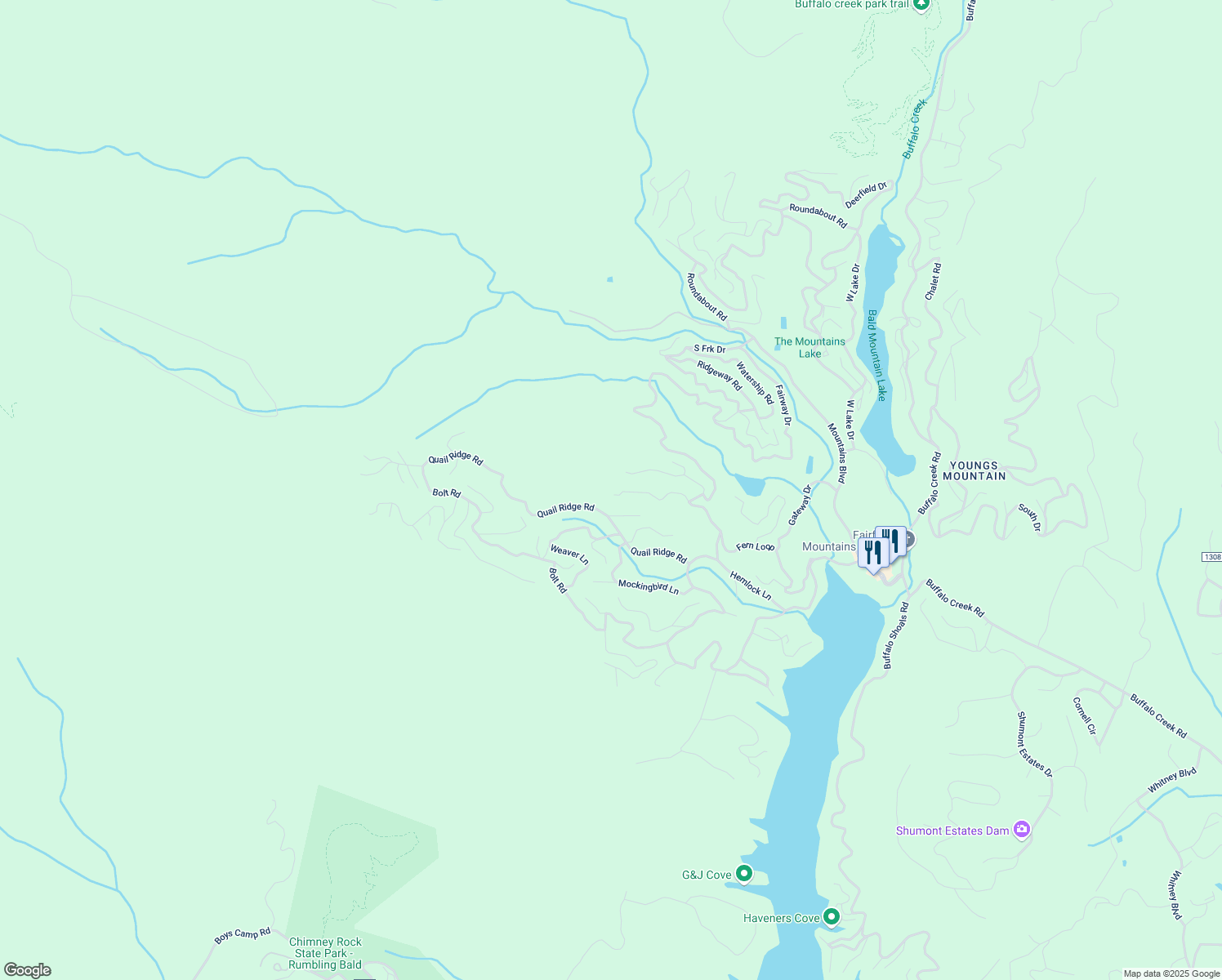map of restaurants, bars, coffee shops, grocery stores, and more near 292 Huntington Road in Lake Lure