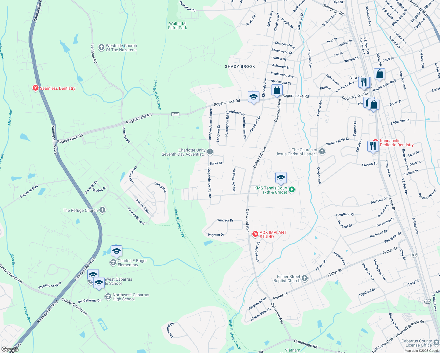 map of restaurants, bars, coffee shops, grocery stores, and more near 1246 Brecken Ct in Kannapolis