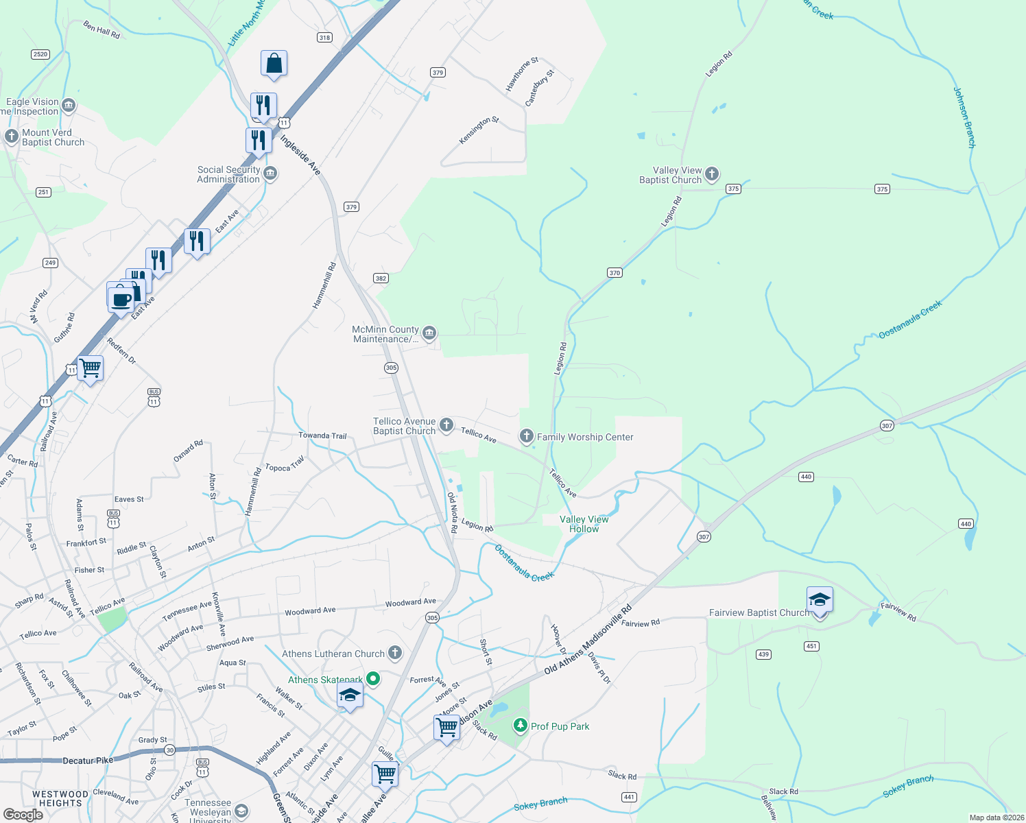map of restaurants, bars, coffee shops, grocery stores, and more near 1757 Call Dr in Athens