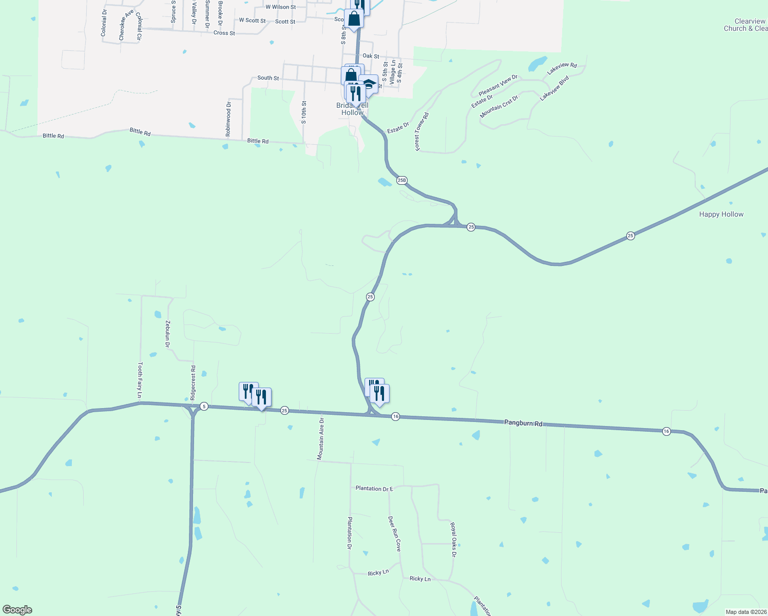 map of restaurants, bars, coffee shops, grocery stores, and more near 25 Cedar Lane in Heber Springs