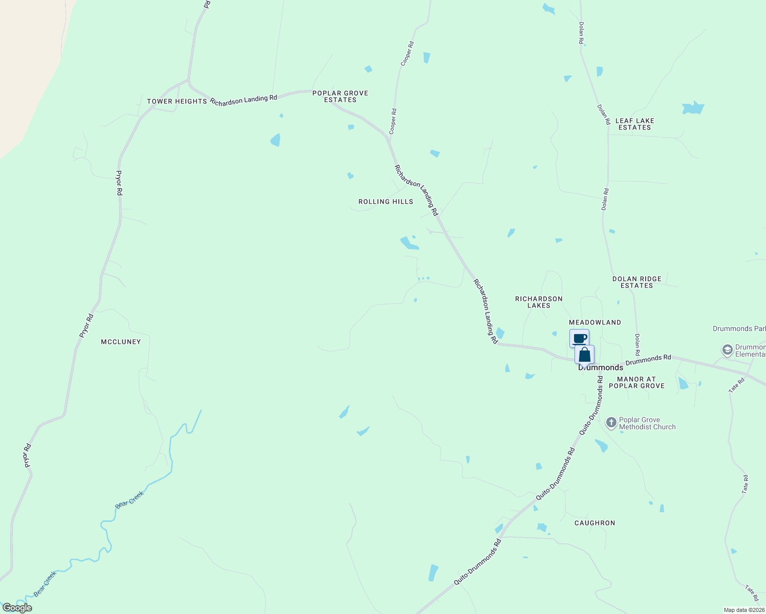 map of restaurants, bars, coffee shops, grocery stores, and more near 511 Burkhardt Road in Drummonds
