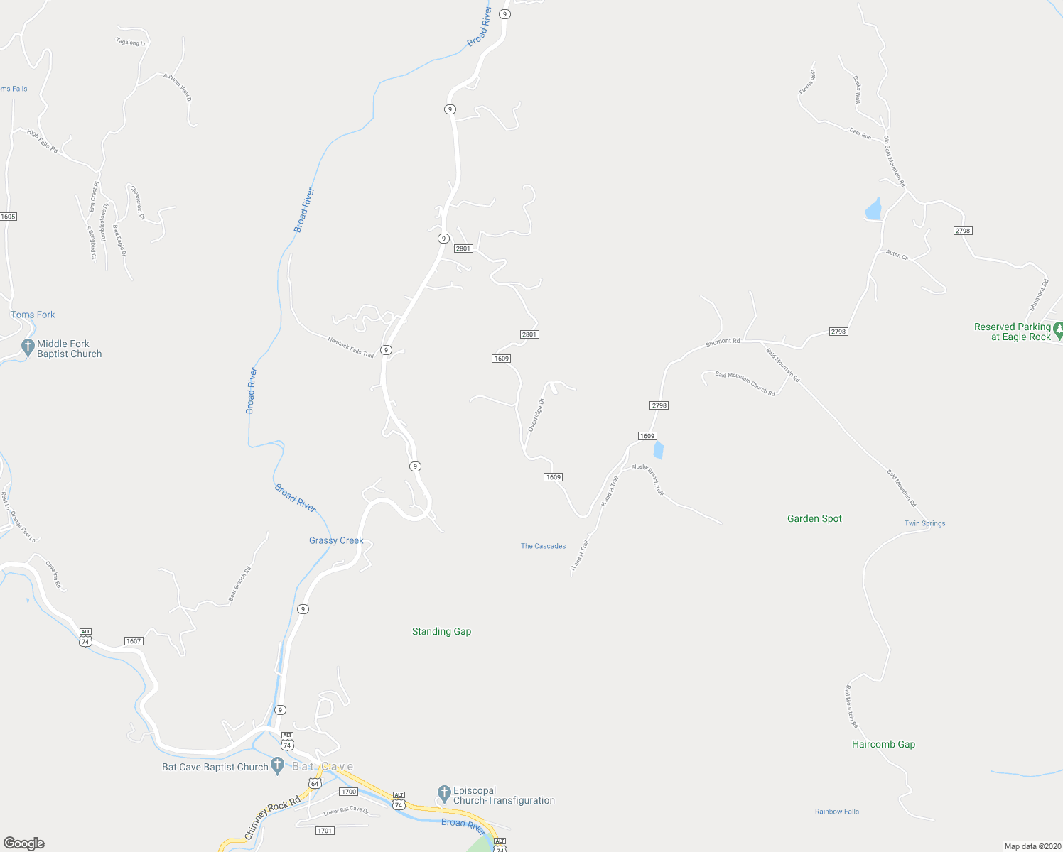 map of restaurants, bars, coffee shops, grocery stores, and more near 1 Overridge Drive in Black Mountain