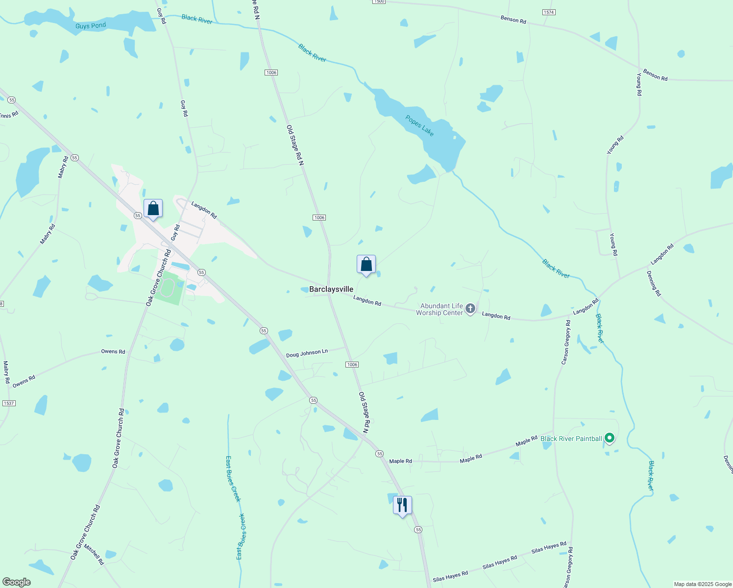 map of restaurants, bars, coffee shops, grocery stores, and more near 35 Cornerstone Dr in Angier