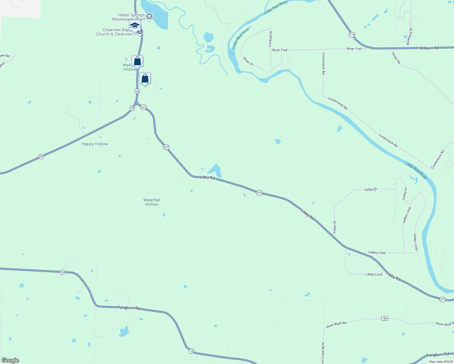 map of restaurants, bars, coffee shops, grocery stores, and more near 1714 Libby Road in Heber Springs