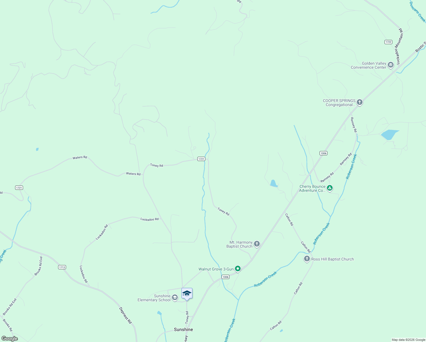 map of restaurants, bars, coffee shops, grocery stores, and more near 913 Toney Road in Bostic