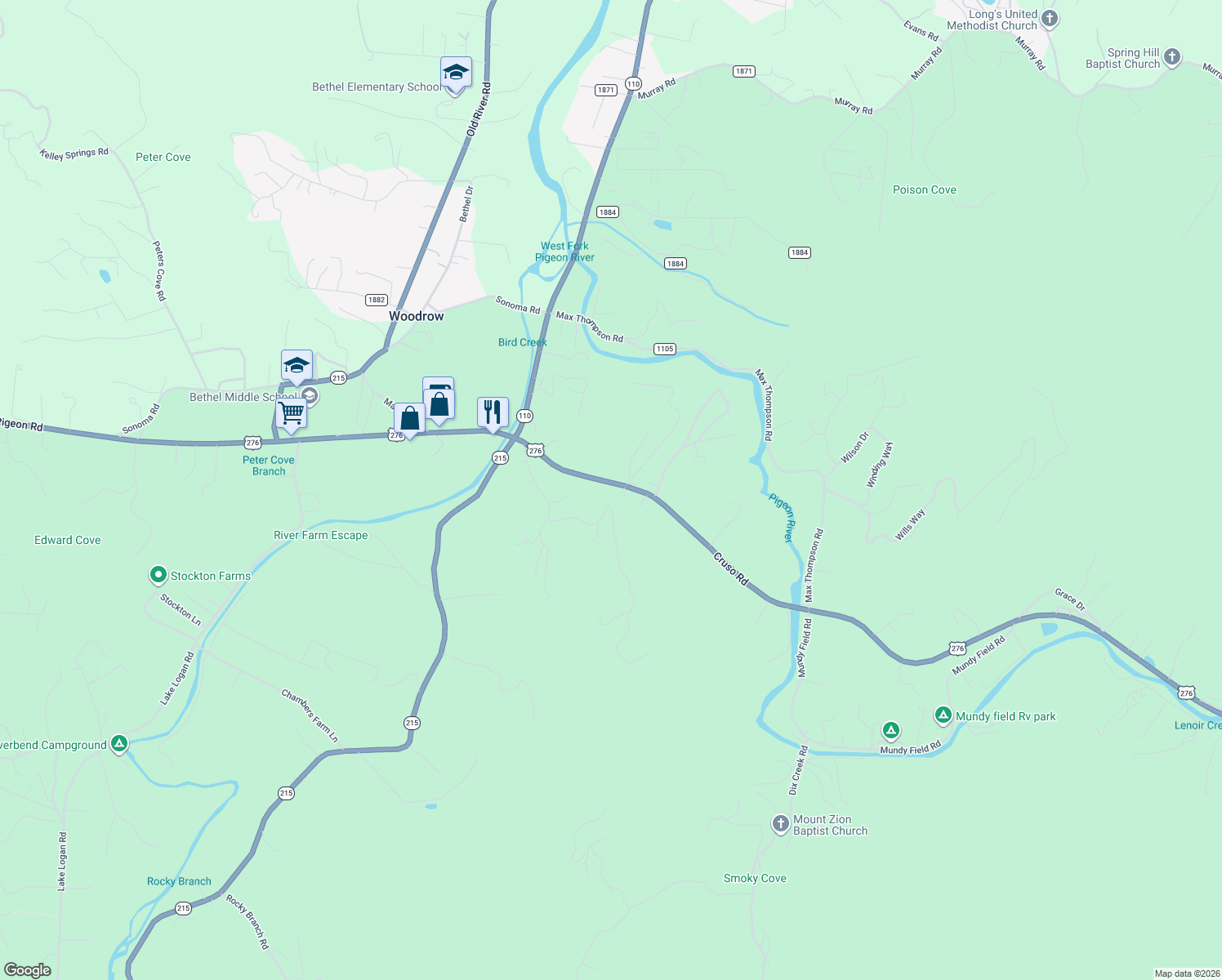 map of restaurants, bars, coffee shops, grocery stores, and more near 6724 Cruso Road in Canton