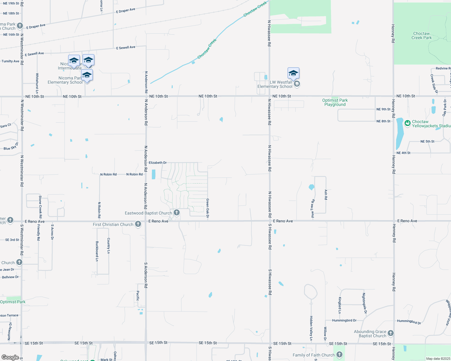 map of restaurants, bars, coffee shops, grocery stores, and more near 12698 Green Oak Dr in Choctaw