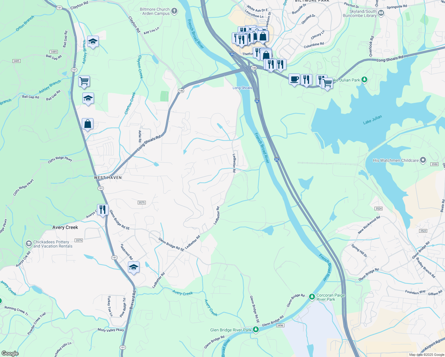 map of restaurants, bars, coffee shops, grocery stores, and more near 99999 Deerborne Lane in Arden