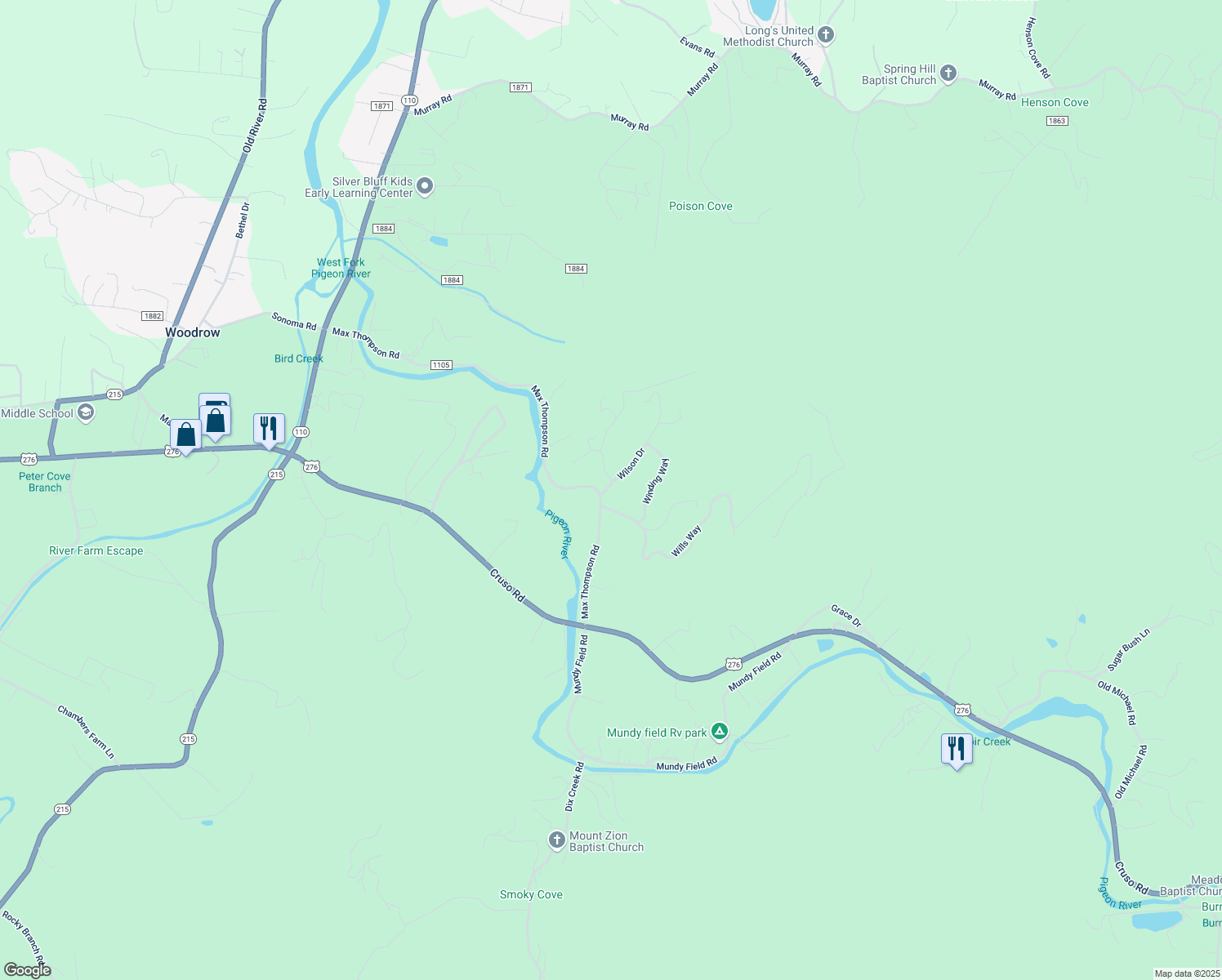map of restaurants, bars, coffee shops, grocery stores, and more near 20 Rolling Acres Drive in Canton