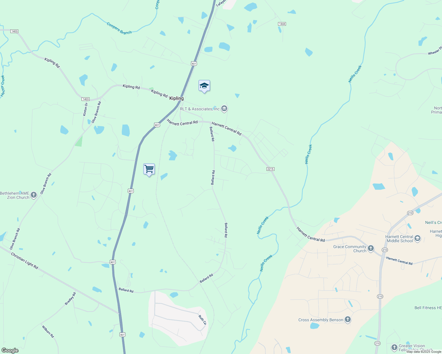 map of restaurants, bars, coffee shops, grocery stores, and more near 53 Riverstone Drive in Fuquay-Varina