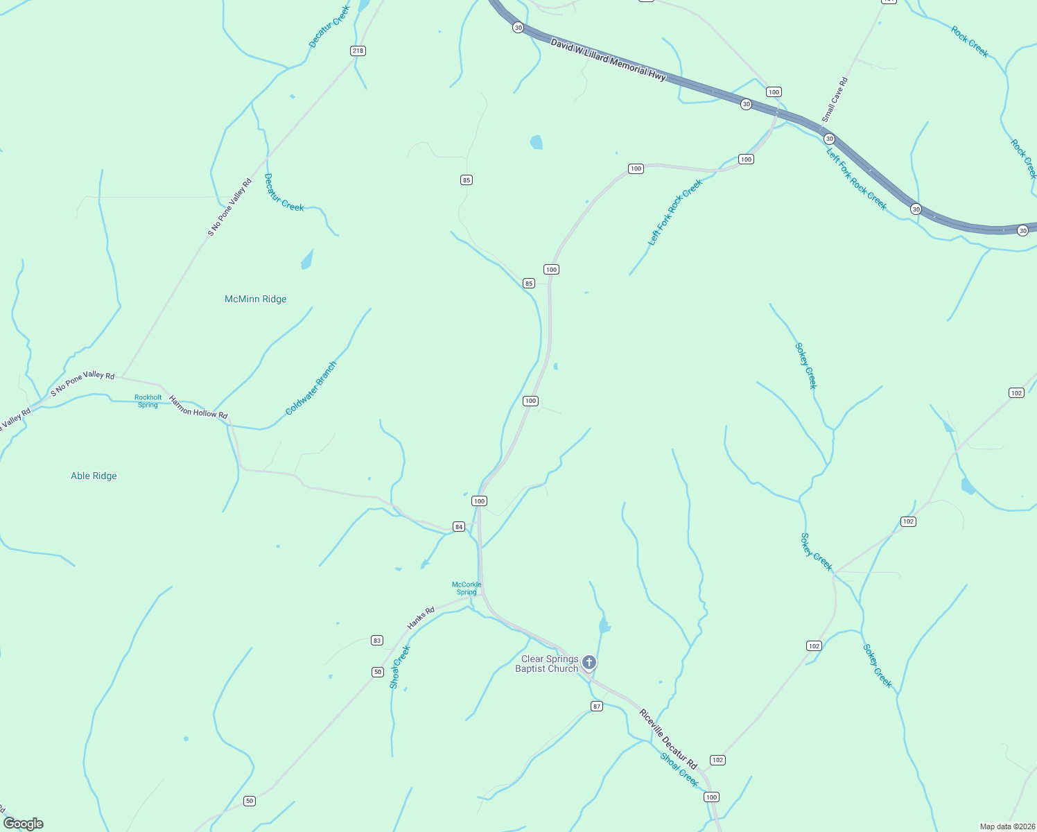 map of restaurants, bars, coffee shops, grocery stores, and more near 410 County Road 100 in Decatur