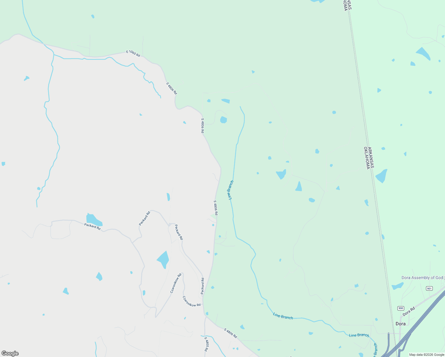 map of restaurants, bars, coffee shops, grocery stores, and more near 106465 South 4806 Road in Muldrow