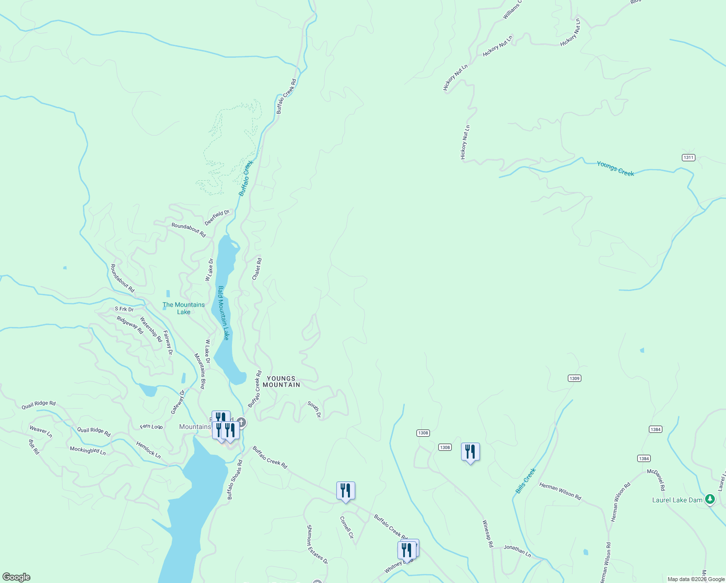 map of restaurants, bars, coffee shops, grocery stores, and more near 287 Matho Trace in Lake Lure