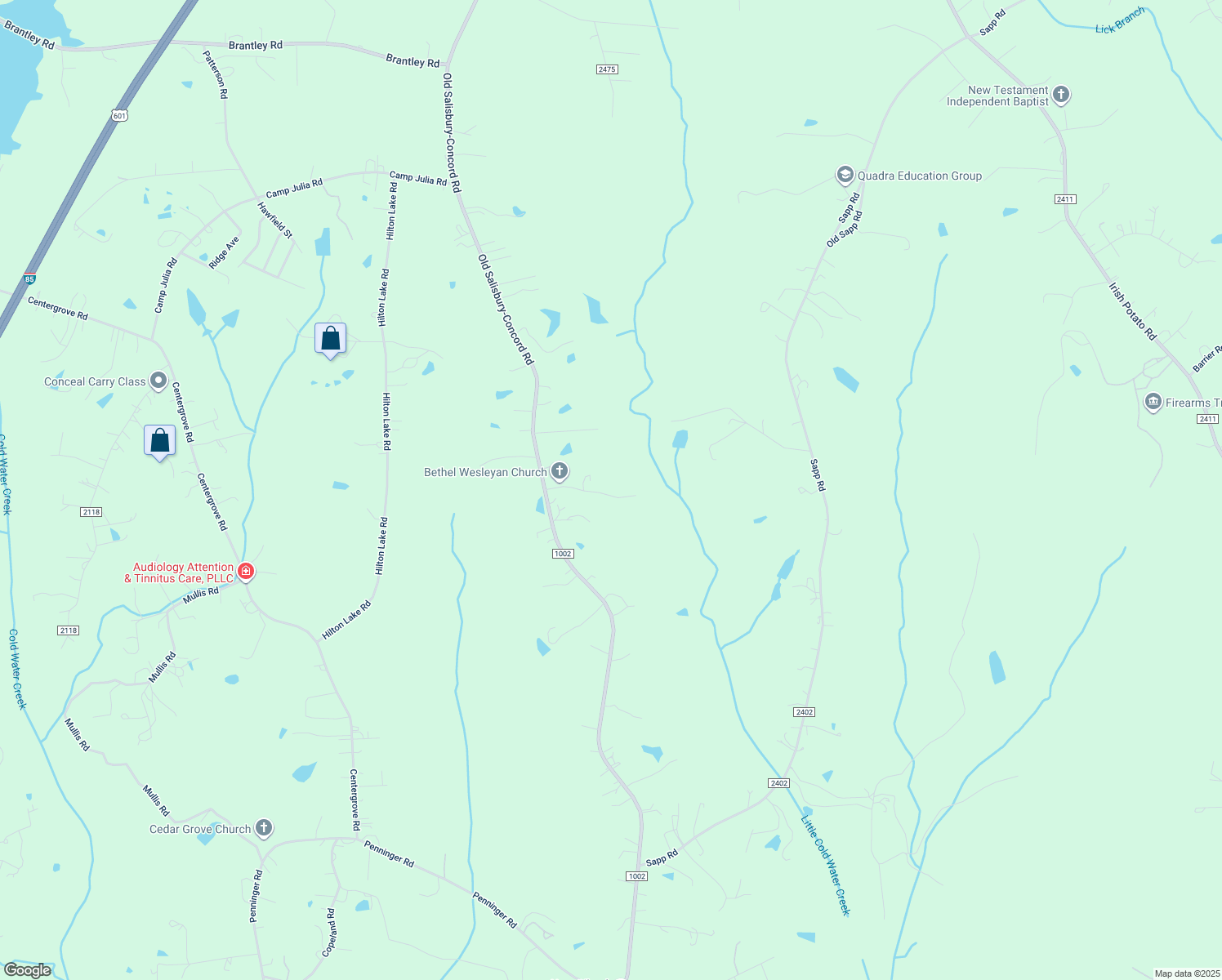 map of restaurants, bars, coffee shops, grocery stores, and more near 4006 Old Salisbury-Concord Road in Concord